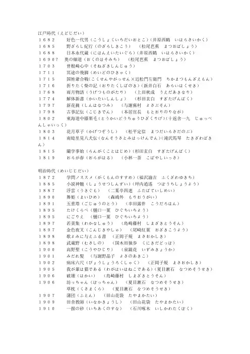 日本各个时期著作代表