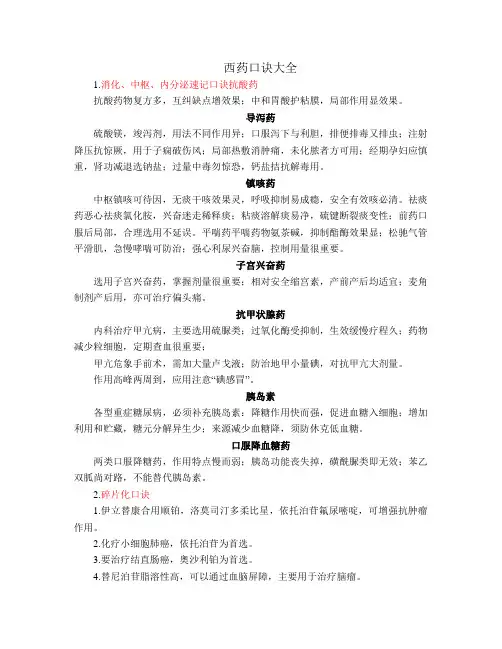 西药口诀大全