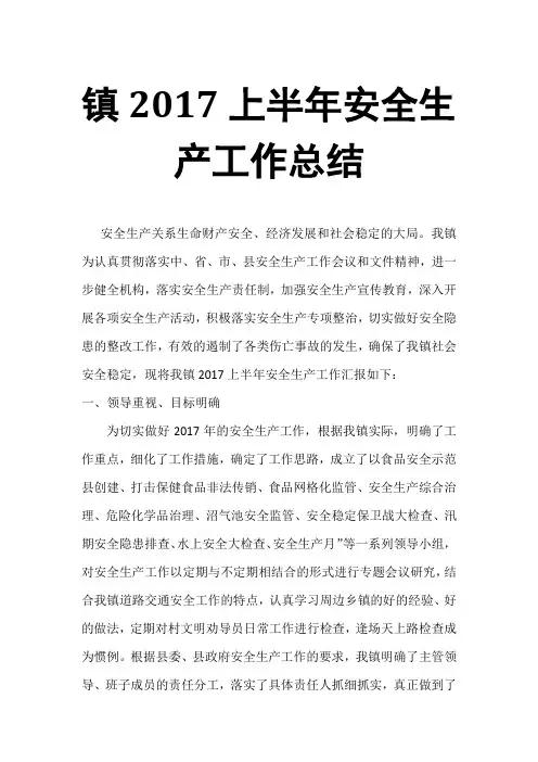 镇2017上半年安全生产工作总结