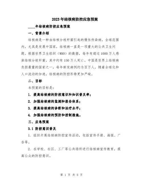 2023年结核病防控应急预案