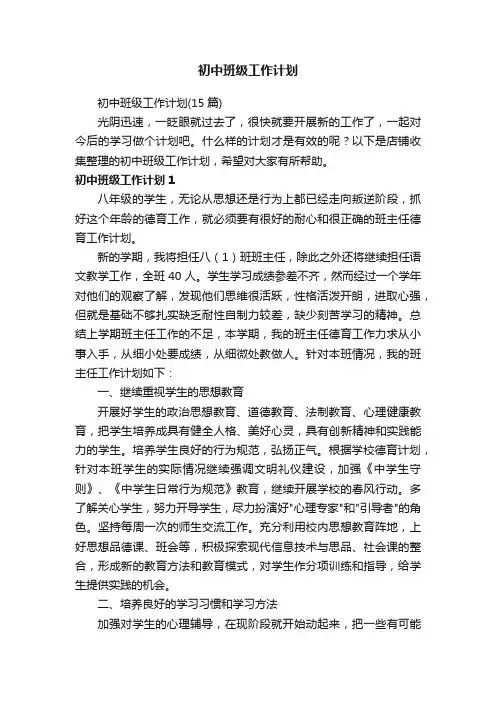 初中班级工作计划