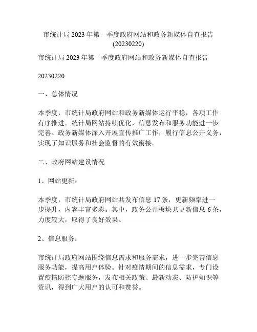 市统计局2023年第一季度政府网站和政务新媒体自查报告(20230220)
