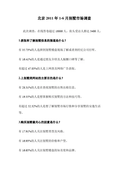 北京2011年别墅市场调查