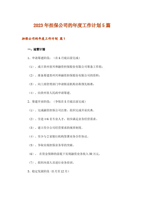 2023年担保公司的年度工作计划5篇