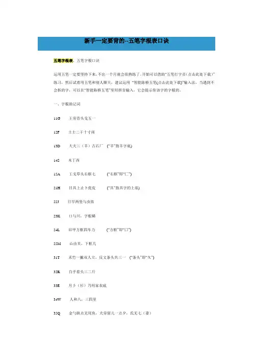 新手一定要背的--五笔字根表口诀