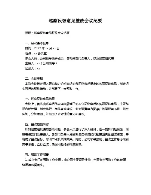 巡察反馈意见整改会议纪要