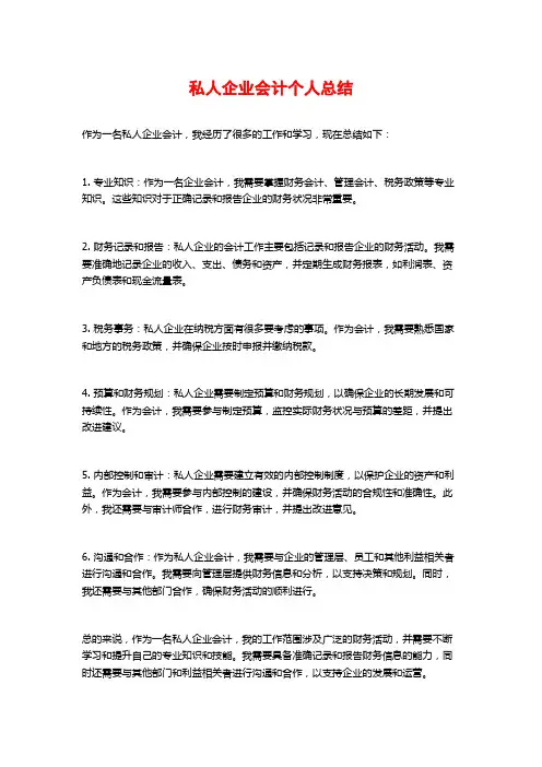 私人企业会计个人总结