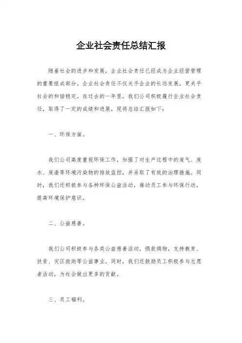 企业社会责任总结汇报