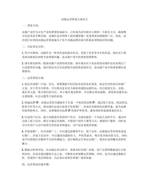 动漫运营策划方案范文