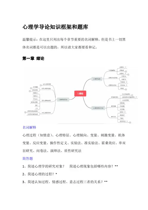 心理学导论 知识点框架和例题