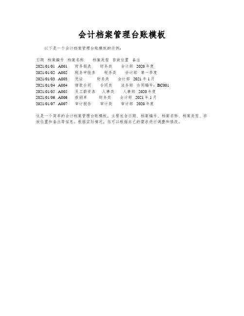 会计档案管理台账模板