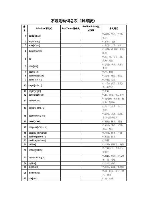 初中英语不规则动词总表(默写版)