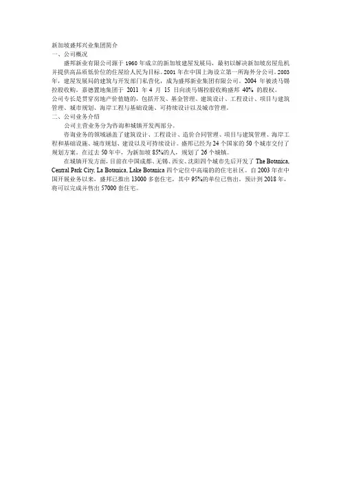 新加坡盛邦兴业集团简介