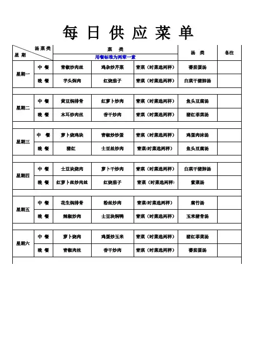 工厂食堂菜单【范本模板】