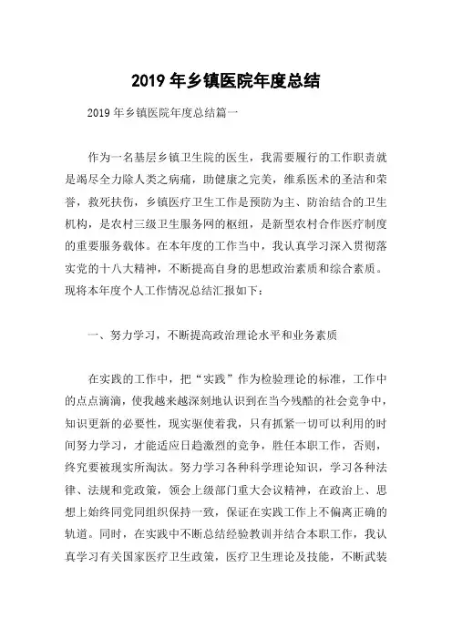 2019年乡镇医院年度总结