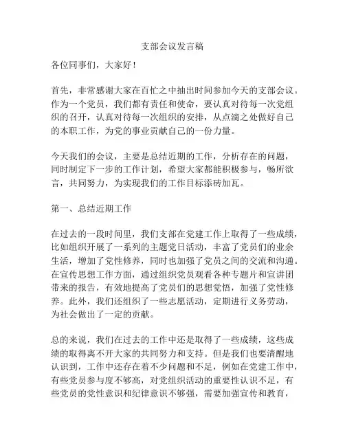 支部会议发言稿