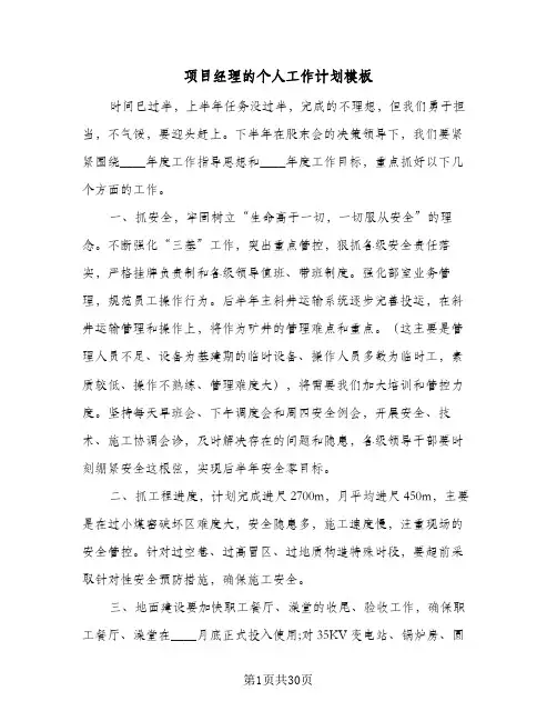 项目经理的个人工作计划模板(6篇)