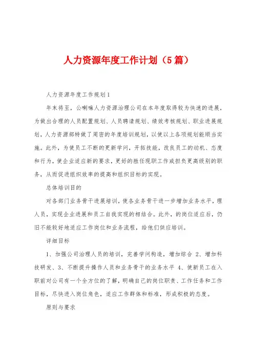 人力资源年度工作计划(5篇)