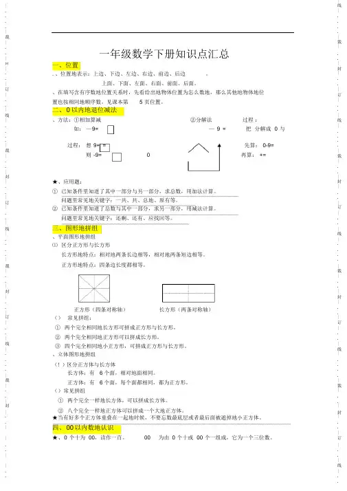 超全面一年级数学下册期末期末知识点归纳总结归纳2021最全面