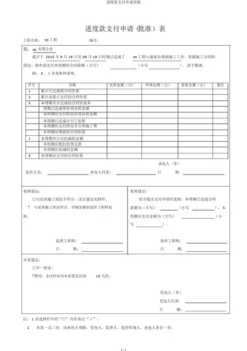 进度款支付申请表格