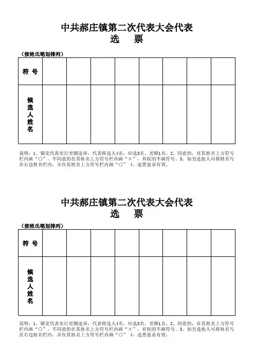 党代表选票