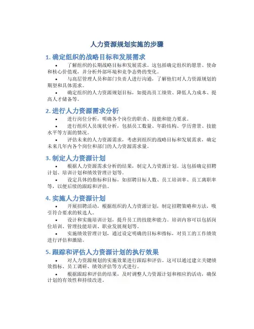 人力资源规划实施的步骤
