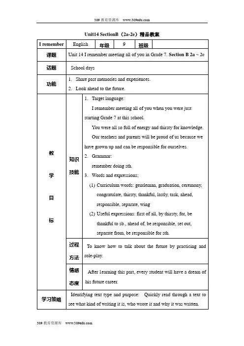 人教版英语九年级全册Unit14 SectionB(2a-2e)精品教案