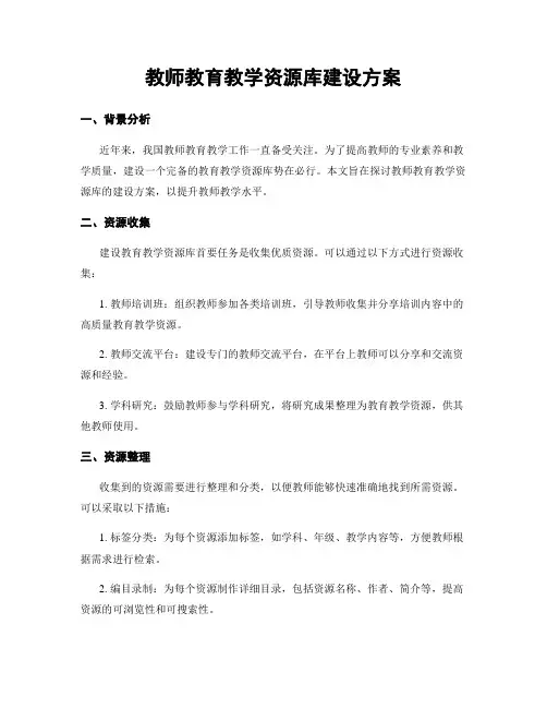 教师教育教学资源库建设方案