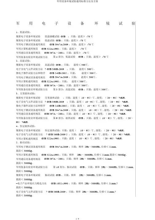 军用设备环境试验通用标准方法及方案