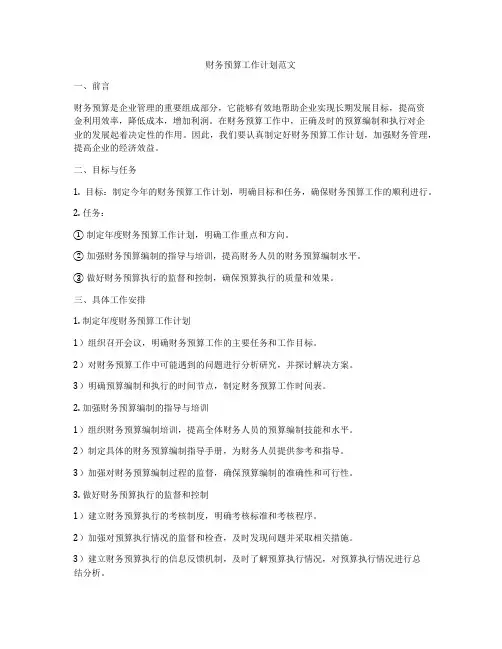 财务预算工作计划范文