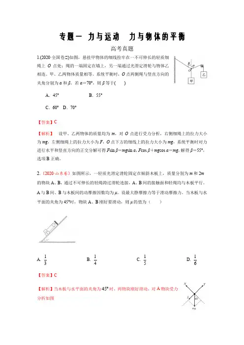 2021届新高考物理二轮复习专题突破1.力与物体的平衡 解析版