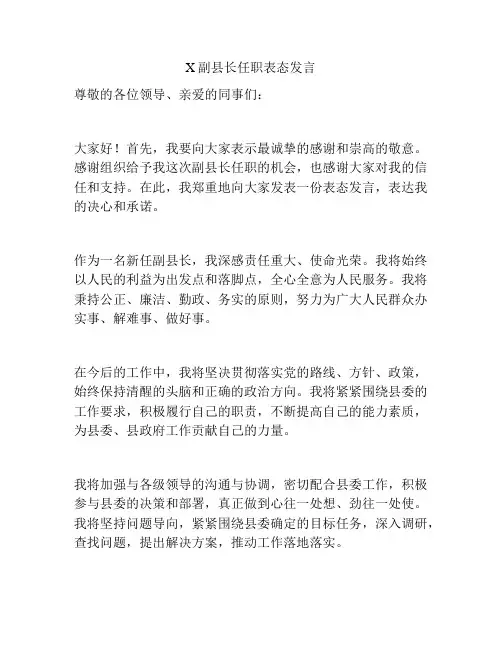 X副县长任职表态发言