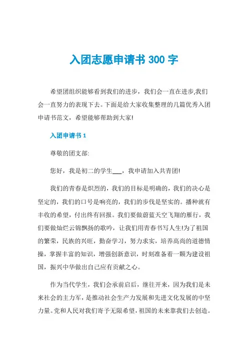 入团志愿申请书300字