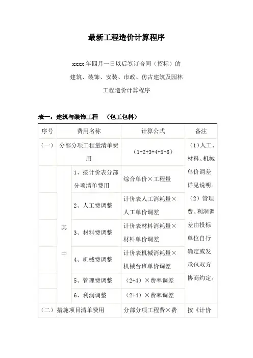工程造价计算程序