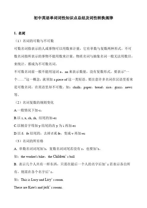 初中英语语法单词词性知识点总结归纳及词性转换规律