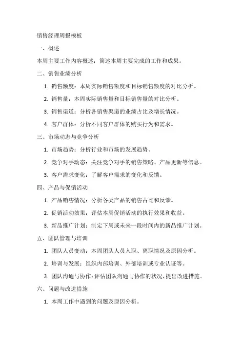 销售经理周报模板