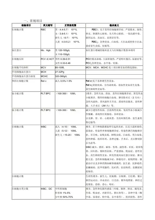各种实验室检查的正常值和临床意义
