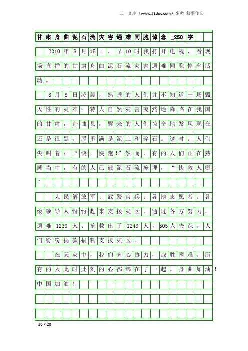 小考叙事作文：甘肃舟曲泥石流灾害遇难同胞悼念_250字