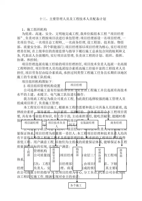 主要管理人员及工程技术人员配备计划