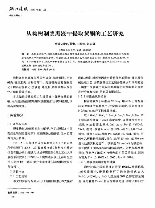 从构树制浆黑液中提取黄酮的工艺研究