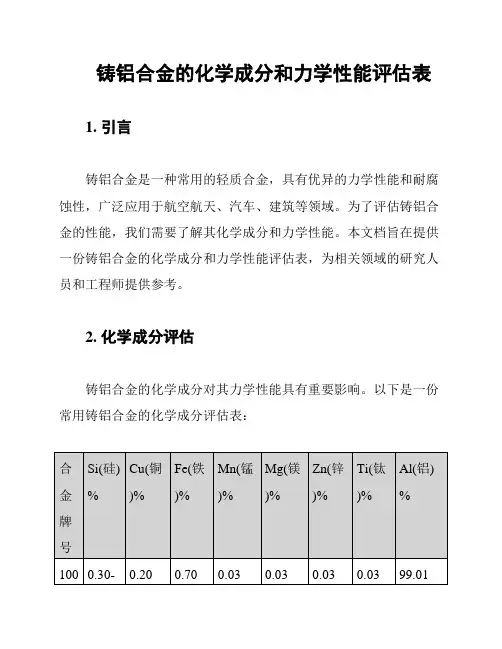铸铝合金的化学成分和力学性能评估表
