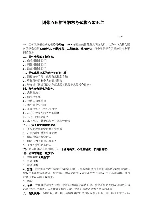 心理学专业   团体心理辅导期末考试必备核心知识点