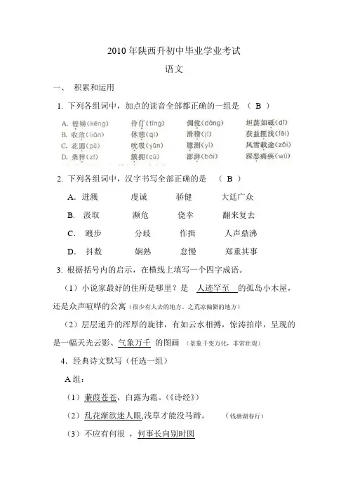 2010年陕西升初中毕业学业考试语文.doc