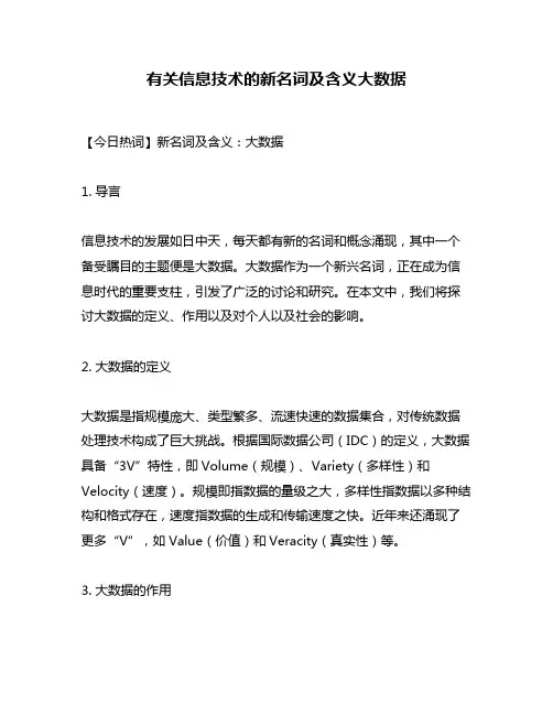 有关信息技术的新名词及含义大数据