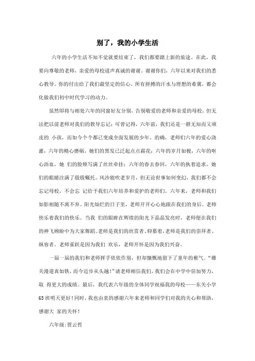 别了,我的小学生活_小学四年级作文600字