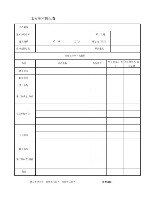 一、工程基本情况表