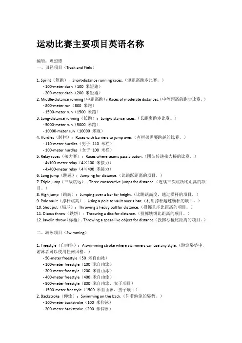 运动比赛主要项目英语名称