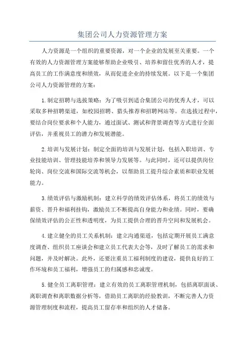 集团公司人力资源管理方案