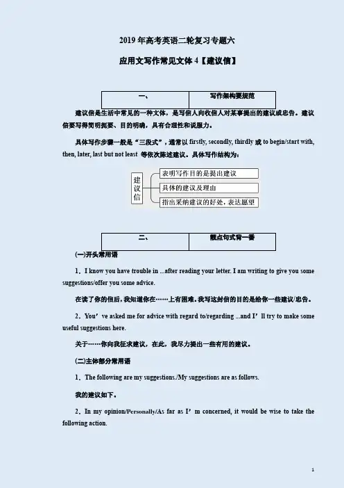 2019年高考英语二轮复习专题六应用文写作常见文体4【建议信】