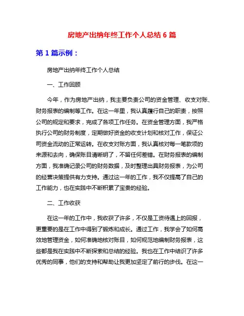 房地产出纳年终工作个人总结6篇